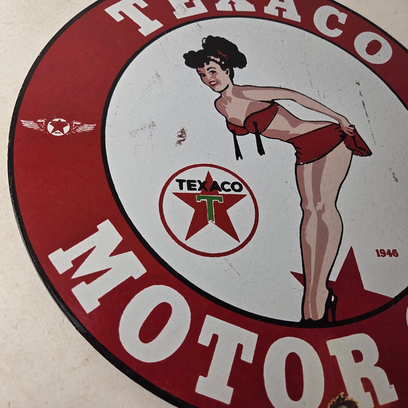 Vintage Texaco Gasoline Sign - Porcelain Motor Oil Bikini Sign - Image 9