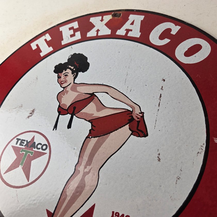 Vintage Texaco Gasoline Sign - Porcelain Motor Oil Bikini Sign - Image 11