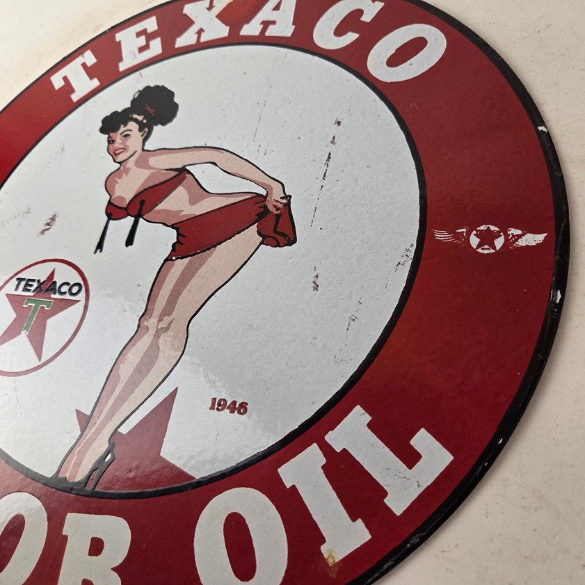 Vintage Texaco Gasoline Sign - Porcelain Motor Oil Bikini Sign - Image 12