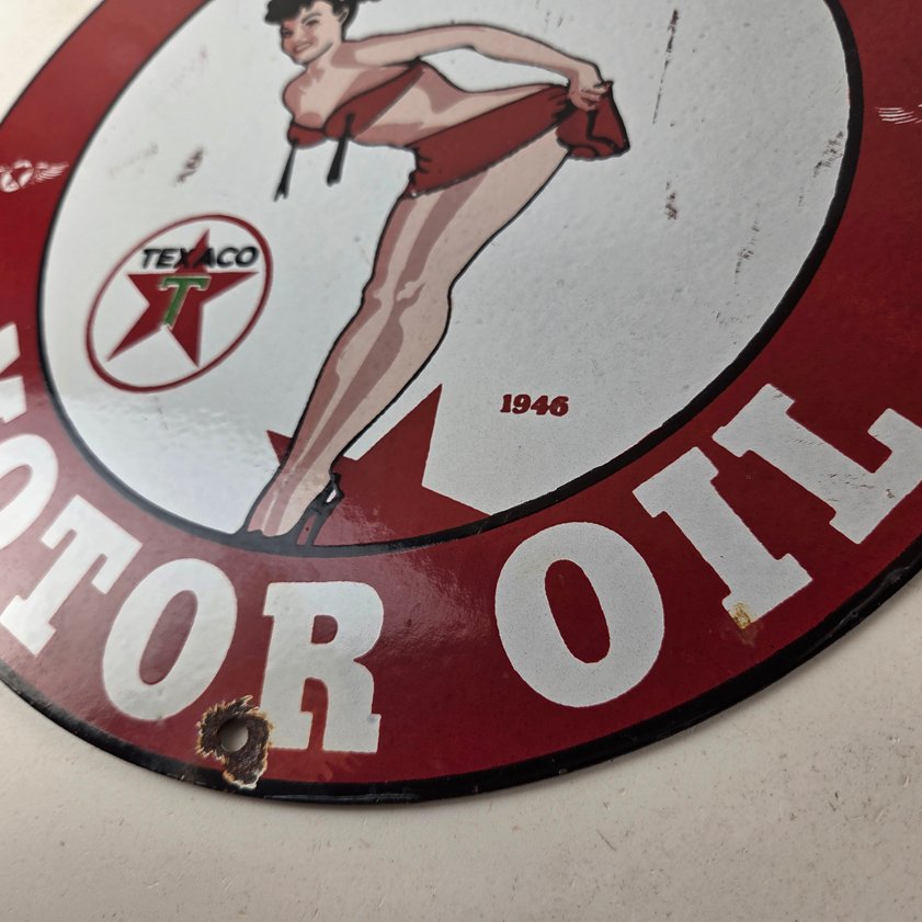 Vintage Texaco Gasoline Sign - Porcelain Motor Oil Bikini Sign - Image 13