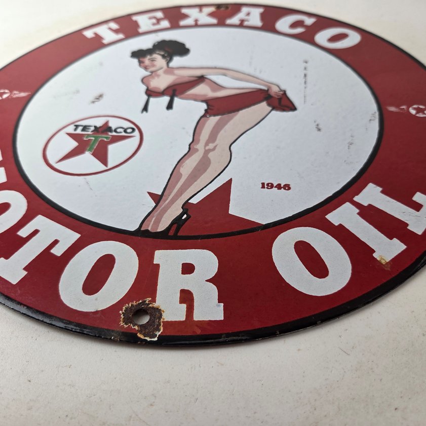 Vintage Texaco Gasoline Sign - Porcelain Motor Oil Bikini Sign - Image 8
