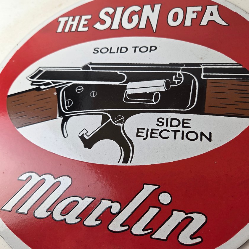 Vintage Marlin Solid Top Side Ejection Porcelain Signs - Lever Rifle Signs - Image 3