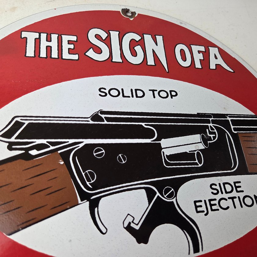 Vintage Marlin Solid Top Side Ejection Porcelain Signs - Lever Rifle Signs - Image 4