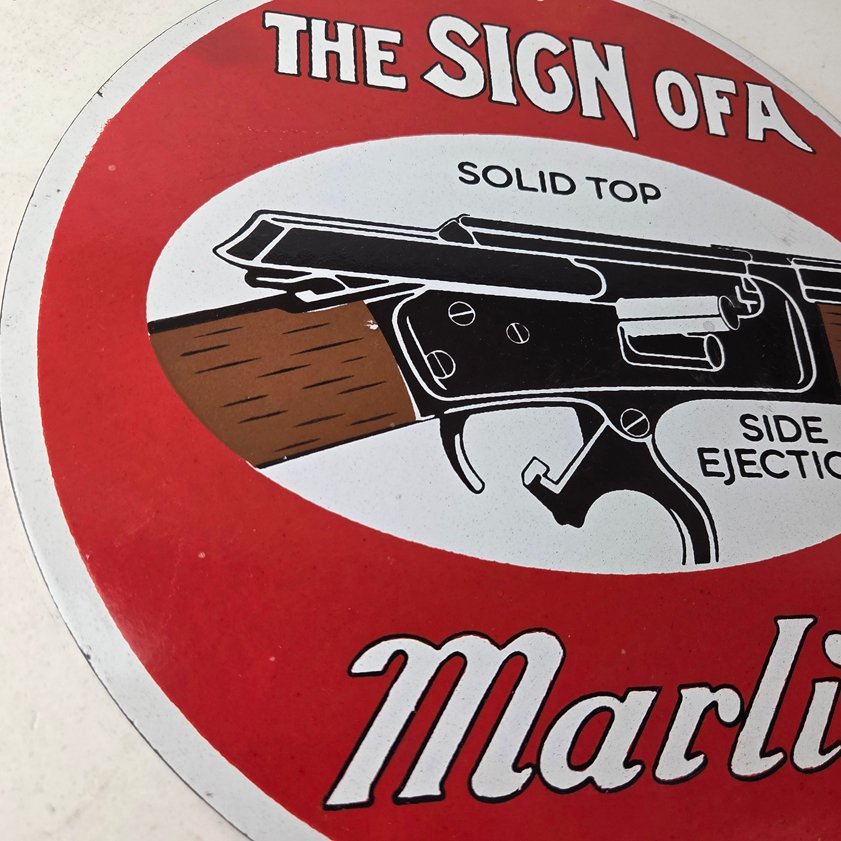 Vintage Marlin Solid Top Side Ejection Porcelain Signs - Lever Rifle Signs - Image 5