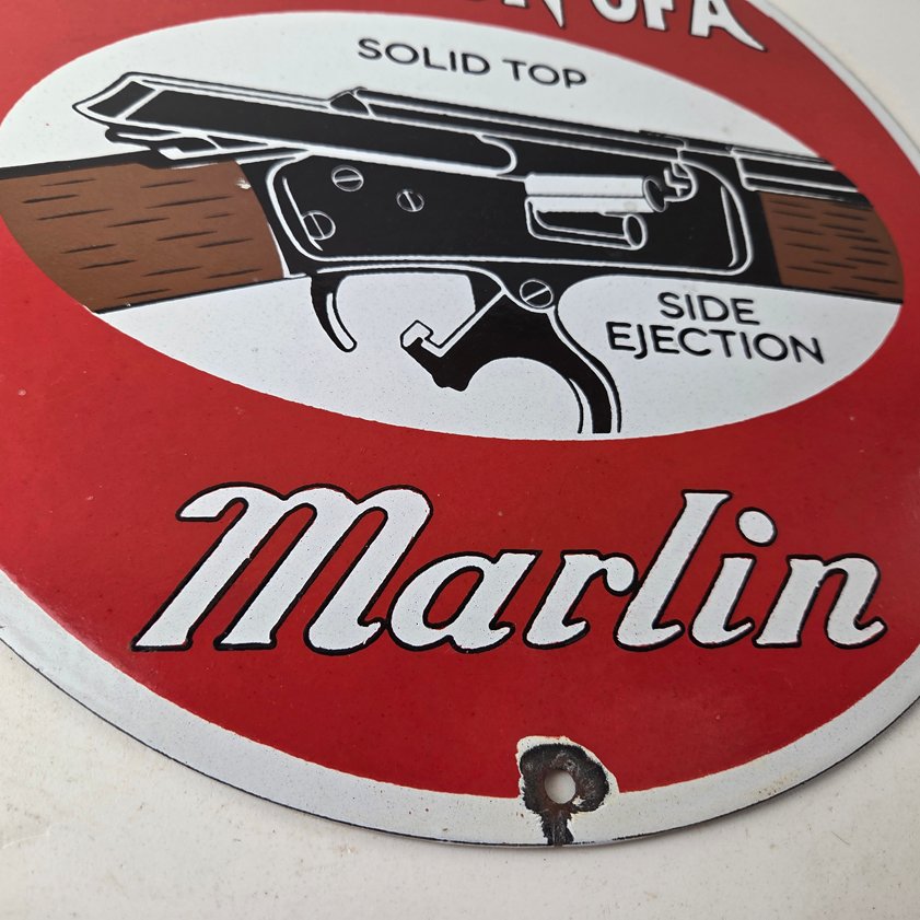 Vintage Marlin Solid Top Side Ejection Porcelain Signs - Lever Rifle Signs - Image 10
