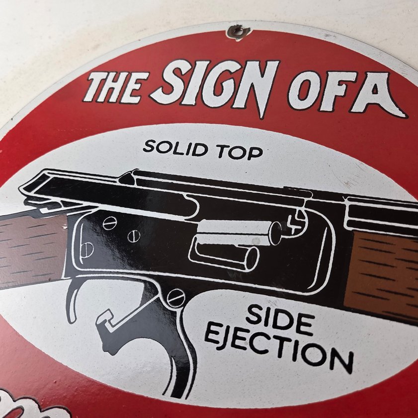 Vintage Marlin Solid Top Side Ejection Porcelain Signs - Lever Rifle Signs - Image 11