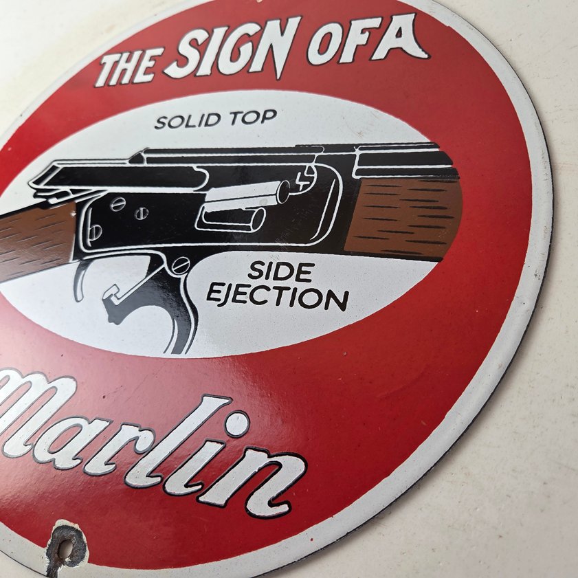 Vintage Marlin Solid Top Side Ejection Porcelain Signs - Lever Rifle Signs - Image 12