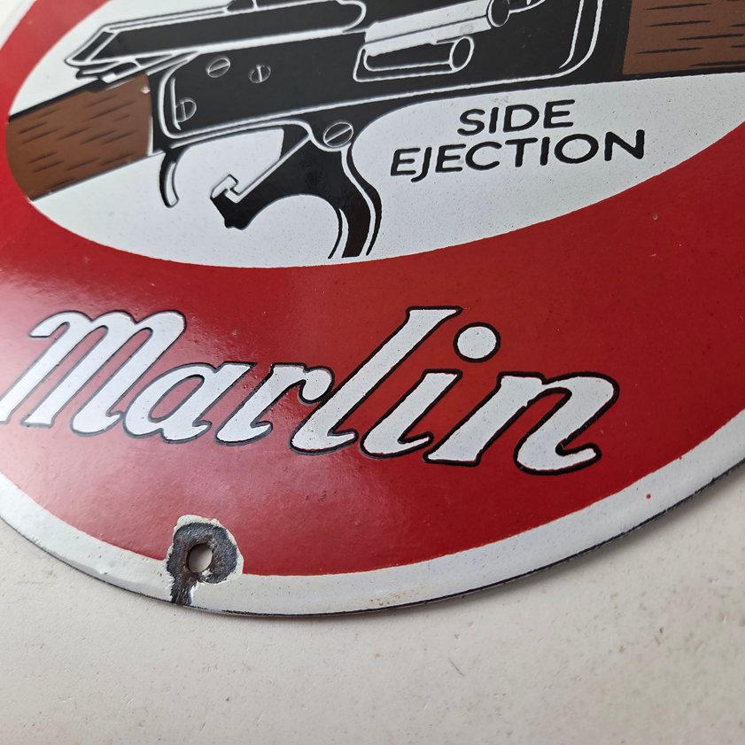 Vintage Marlin Solid Top Side Ejection Porcelain Signs - Lever Rifle Signs - Image 13