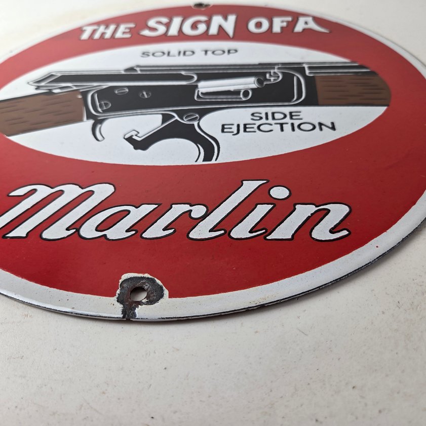 Vintage Marlin Solid Top Side Ejection Porcelain Signs - Lever Rifle Signs - Image 9