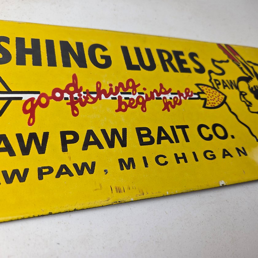Vintage Fishing Lures Sign - Paw Paw Bait Co Gas Pump Porcelain Sign - Image 9