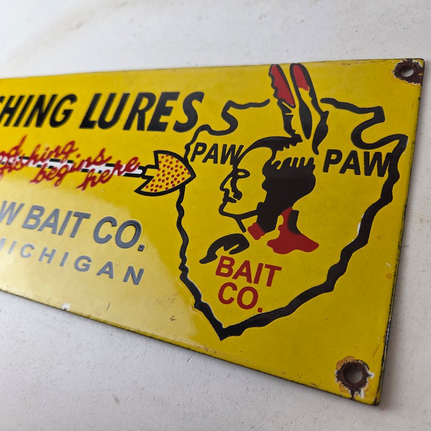 Vintage Fishing Lures Sign - Paw Paw Bait Co Gas Pump Porcelain Sign - Image 10