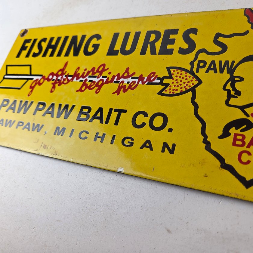 Vintage Fishing Lures Sign - Paw Paw Bait Co Gas Pump Porcelain Sign - Image 12