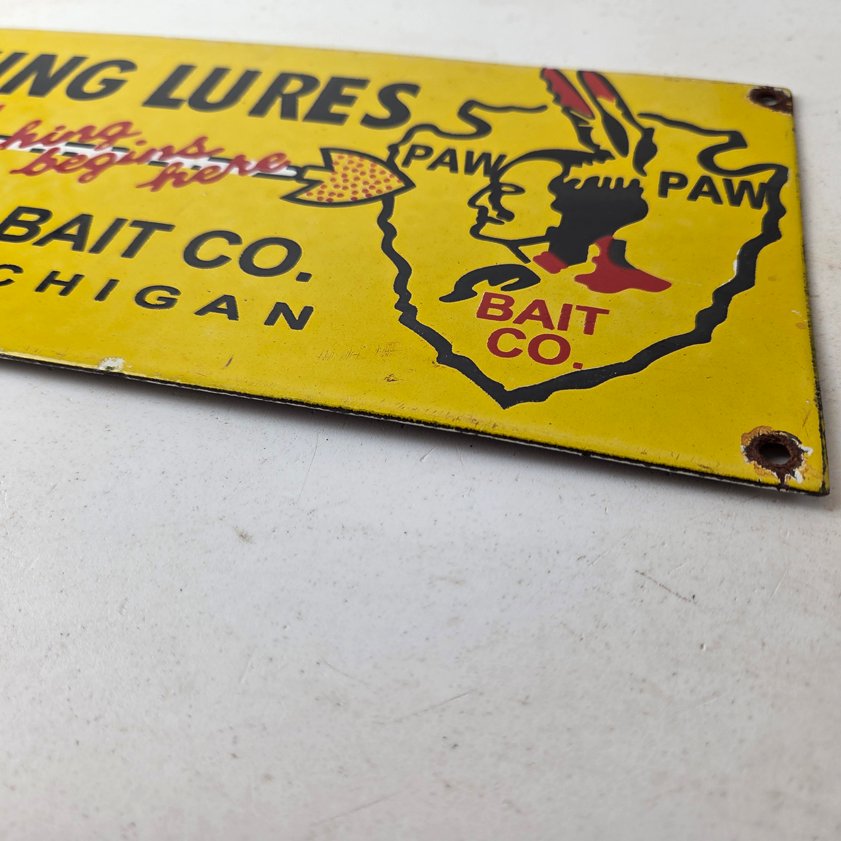 Vintage Fishing Lures Sign - Paw Paw Bait Co Gas Pump Porcelain Sign - Image 13