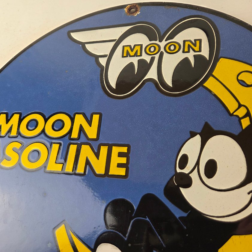 Vintage Moon Eyes Sign - Speed Equipment Felix the Cat Porcelain Gas Pump Sign - Image 2