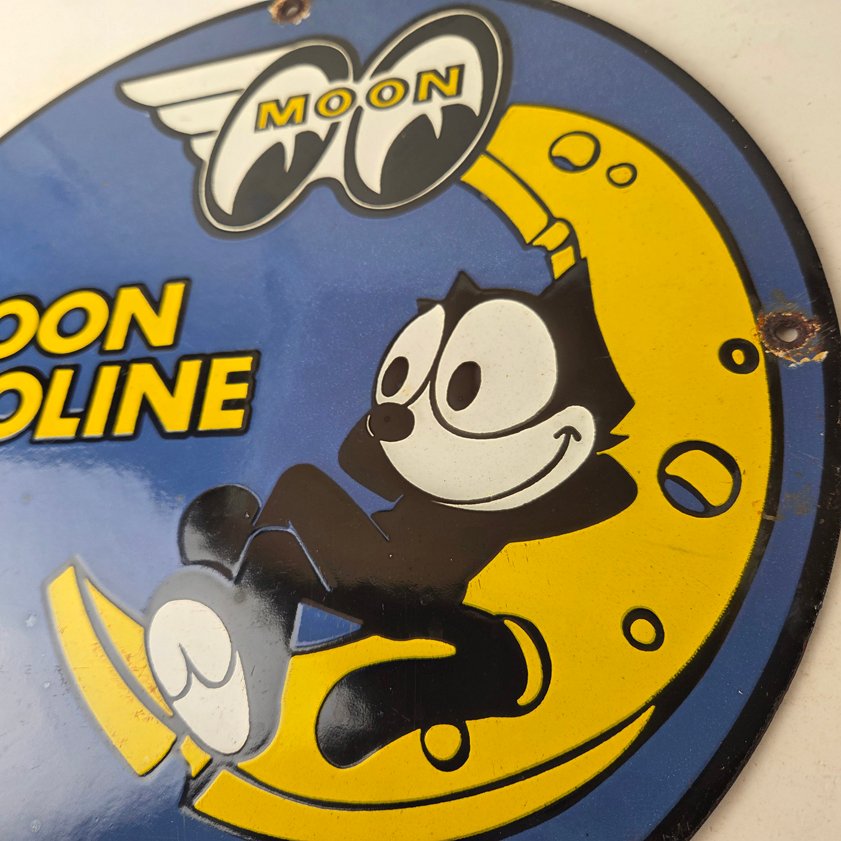 Vintage Moon Eyes Sign - Speed Equipment Felix the Cat Porcelain Gas Pump Sign - Image 3