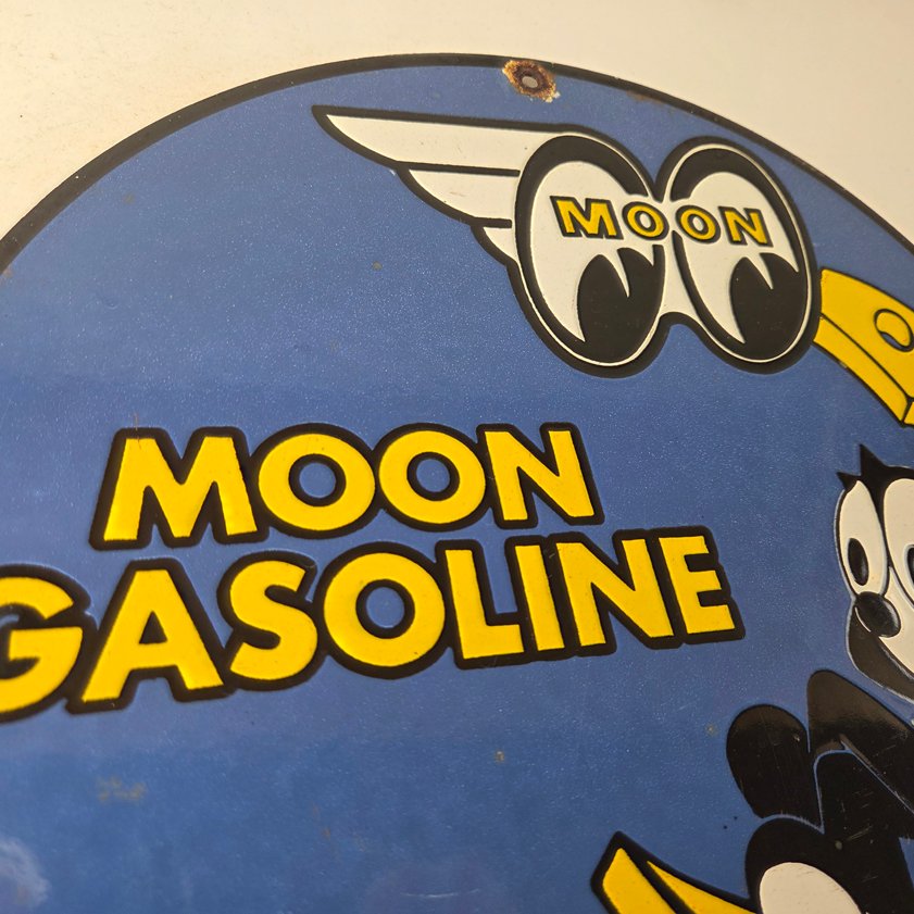 Vintage Moon Eyes Sign - Speed Equipment Felix the Cat Porcelain Gas Pump Sign - Image 4