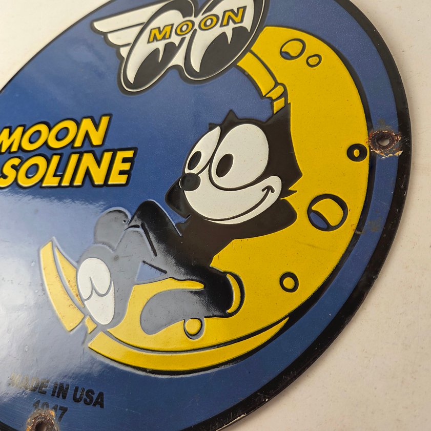 Vintage Moon Eyes Sign - Speed Equipment Felix the Cat Porcelain Gas Pump Sign - Image 12
