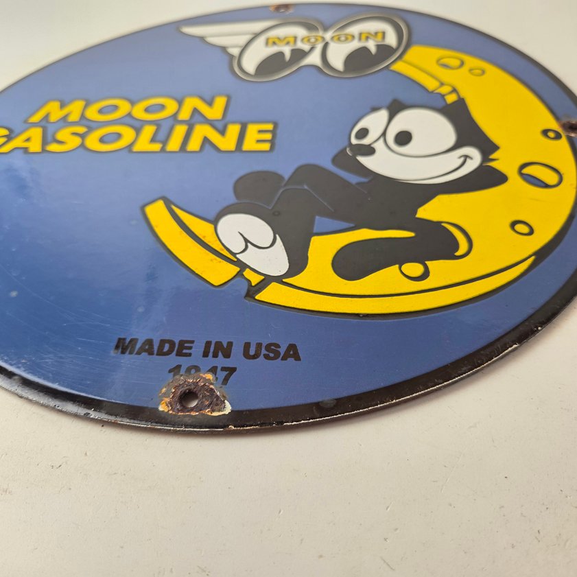 Vintage Moon Eyes Sign - Speed Equipment Felix the Cat Porcelain Gas Pump Sign - Image 9