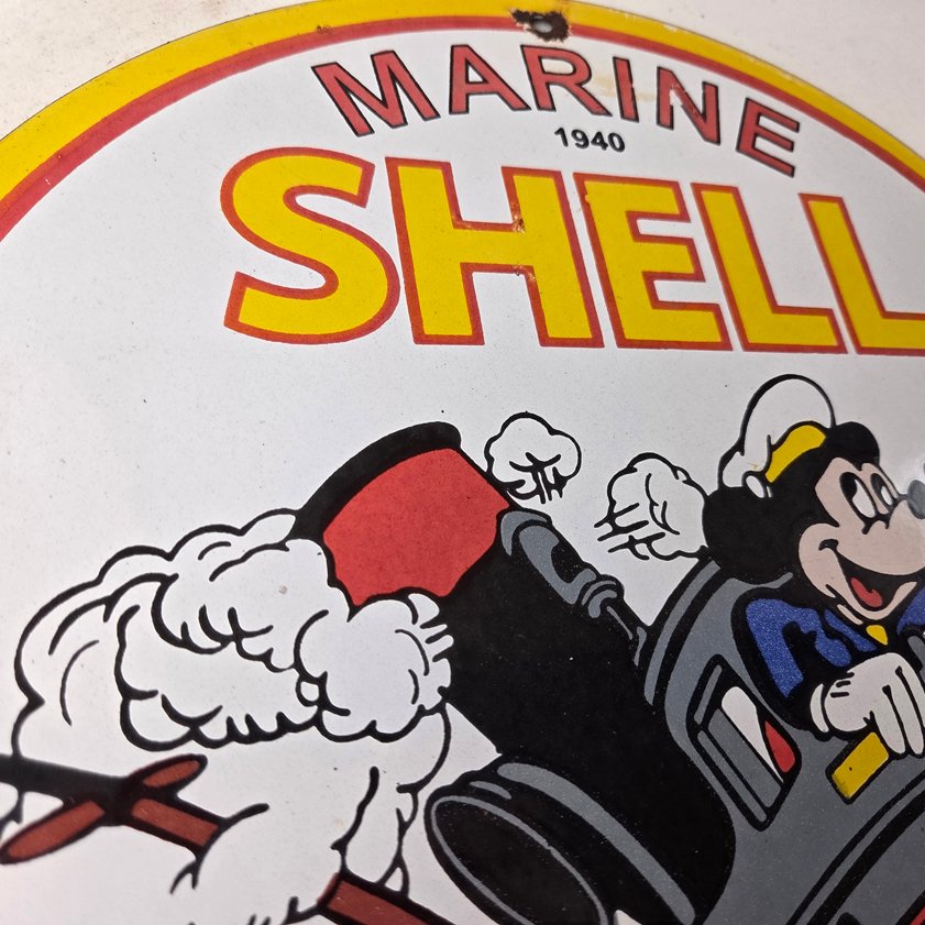 Vintage Shell Gasoline Sign - Mickey Old Steamboat Gas Oil Pump Porcelain Sign - Image 3