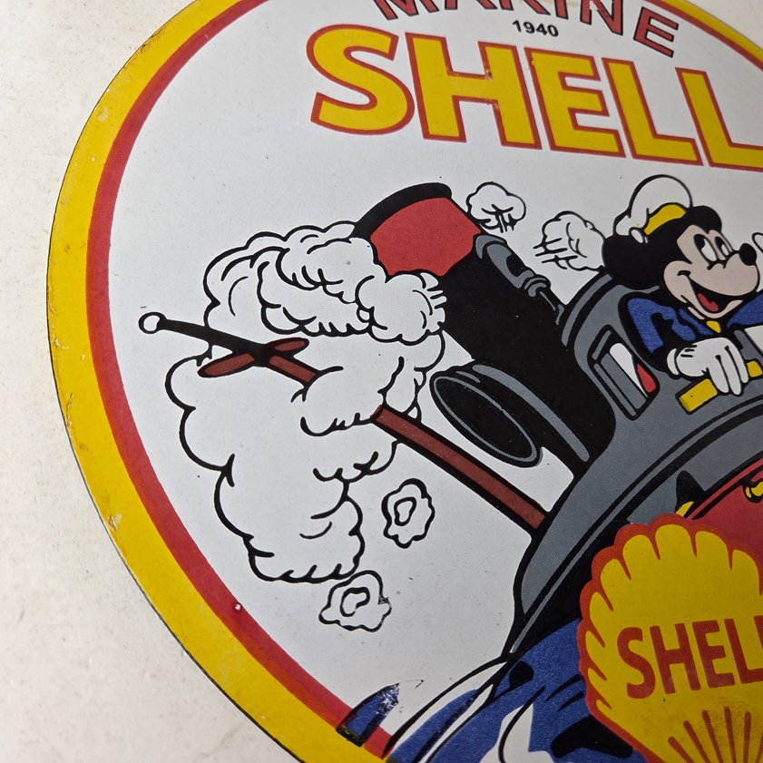 Vintage Shell Gasoline Sign - Mickey Old Steamboat Gas Oil Pump Porcelain Sign - Image 4