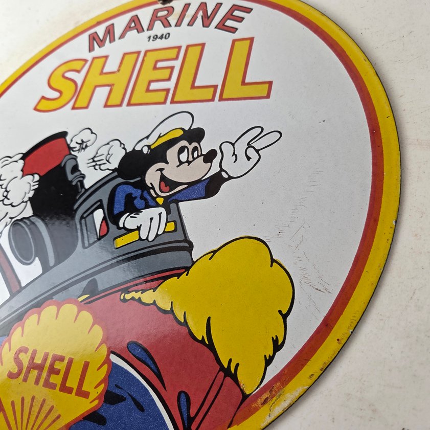 Vintage Shell Gasoline Sign - Mickey Old Steamboat Gas Oil Pump Porcelain Sign - Image 10