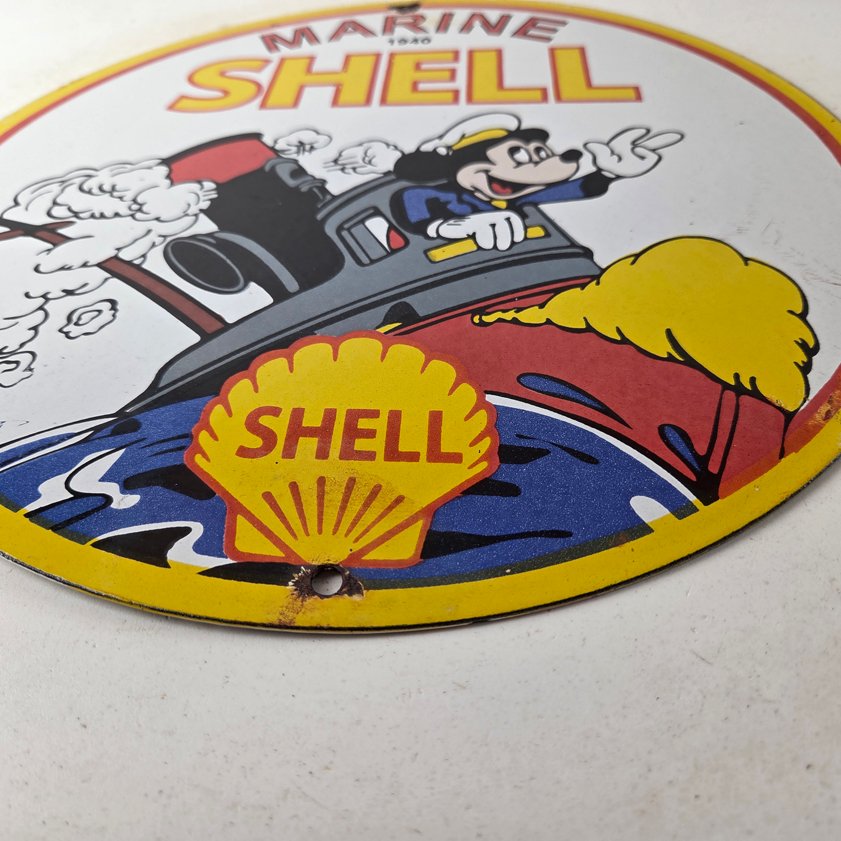 Vintage Shell Gasoline Sign - Mickey Old Steamboat Gas Oil Pump Porcelain Sign - Image 13