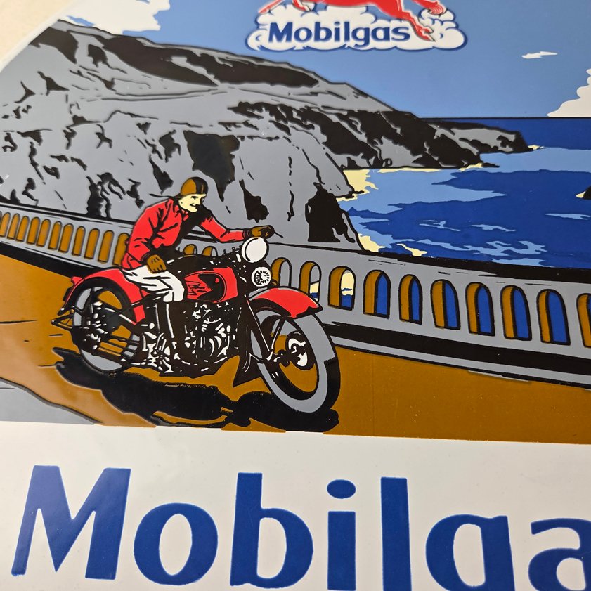 Vintage Mobil Gasoline Sign - Motorcycle Gas Pump Plate Porcelain Sign - Image 3