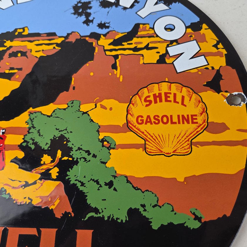 Vintage Shell Gasoline Sign - Grand Canyon Gas Oil Pump Plate Porcelain Sign - Image 2