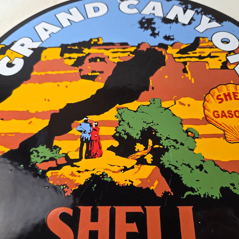 Vintage Shell Gasoline Sign - Grand Canyon Gas Oil Pump Plate Porcelain Sign - Image 3