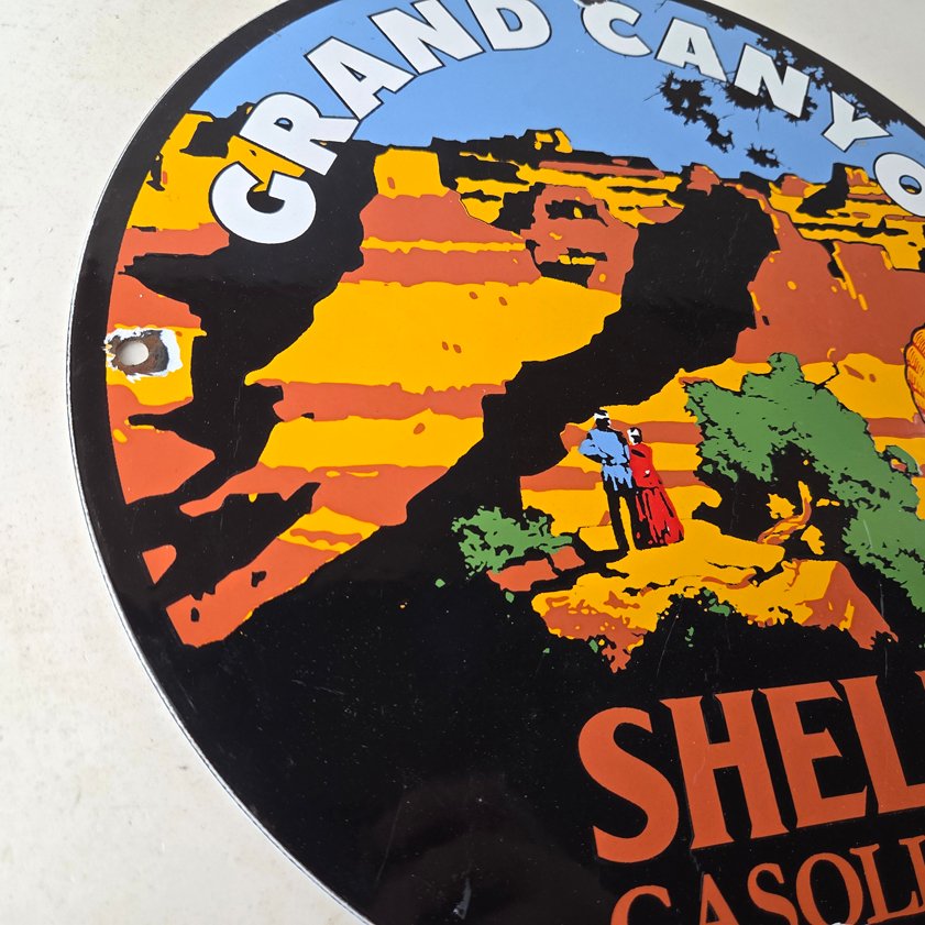 Vintage Shell Gasoline Sign - Grand Canyon Gas Oil Pump Plate Porcelain Sign - Image 9