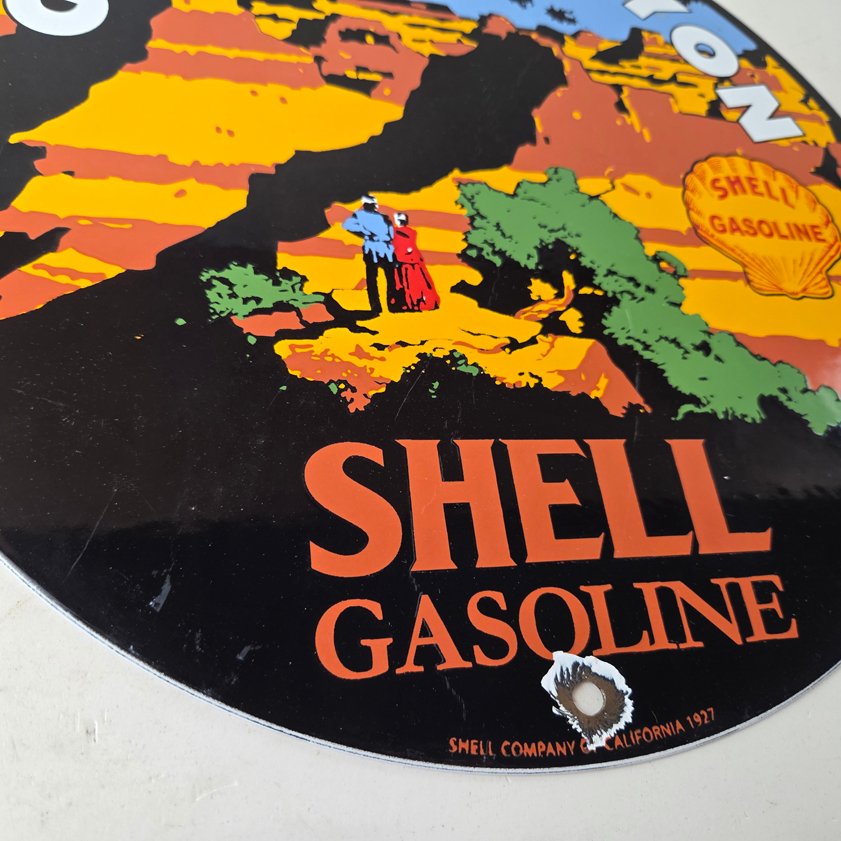 Vintage Shell Gasoline Sign - Grand Canyon Gas Oil Pump Plate Porcelain Sign - Image 10