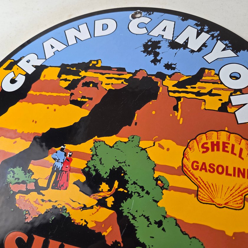 Vintage Shell Gasoline Sign - Grand Canyon Gas Oil Pump Plate Porcelain Sign - Image 11