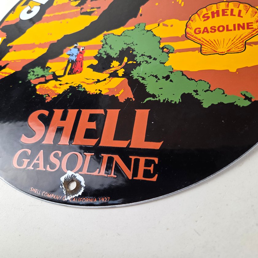 Vintage Shell Gasoline Sign - Grand Canyon Gas Oil Pump Plate Porcelain Sign - Image 13