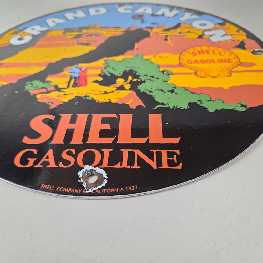 Vintage Shell Gasoline Sign - Grand Canyon Gas Oil Pump Plate Porcelain Sign - Image 8
