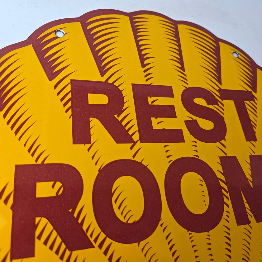 Vintage Shell Gasoline Sign - Rest Rooms Porcelain Gas Pump Plate Sign - Image 4