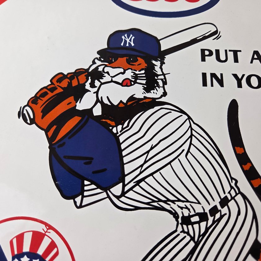 Vintage Esso Gasoline Sign - Yankees Gas Service Station Baseball Porcelain Sign - Image 2