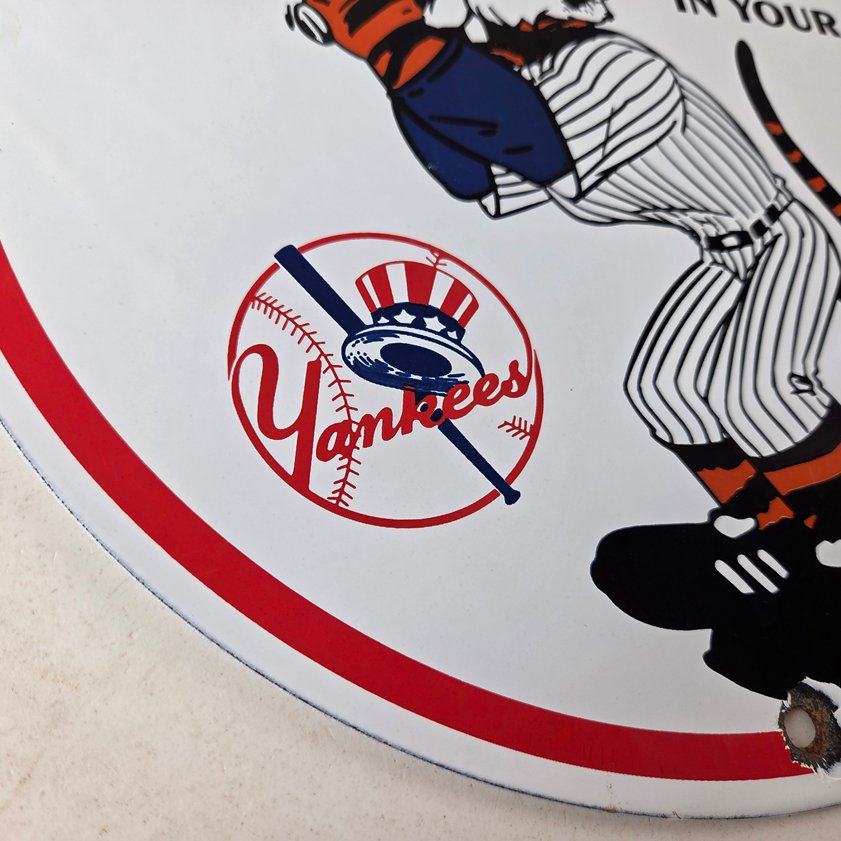 Vintage Esso Gasoline Sign - Yankees Gas Service Station Baseball Porcelain Sign - Image 10