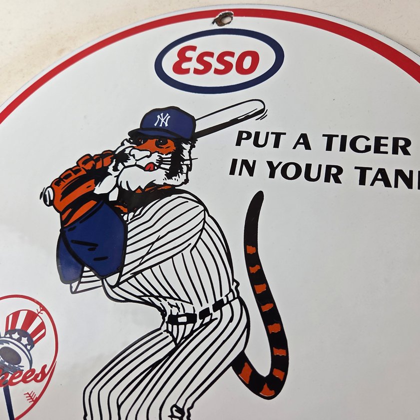 Vintage Esso Gasoline Sign - Yankees Gas Service Station Baseball Porcelain Sign - Image 11