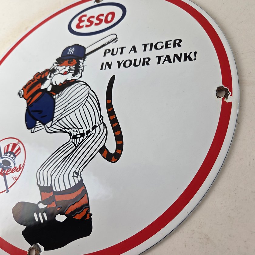 Vintage Esso Gasoline Sign - Yankees Gas Service Station Baseball Porcelain Sign - Image 12