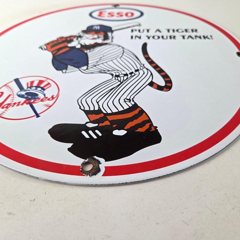 Vintage Esso Gasoline Sign - Yankees Gas Service Station Baseball Porcelain Sign - Image 8