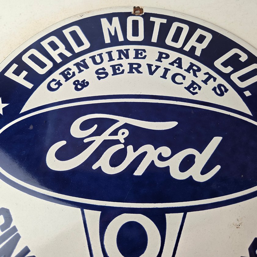 Vintage Ford Motors Sign - V8 Genuine Parts Service Dealership Porcelain Sign - Image 13