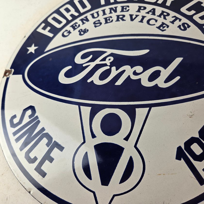 Vintage Ford Motors Sign - V8 Genuine Parts Service Dealership Porcelain Sign - Image 6