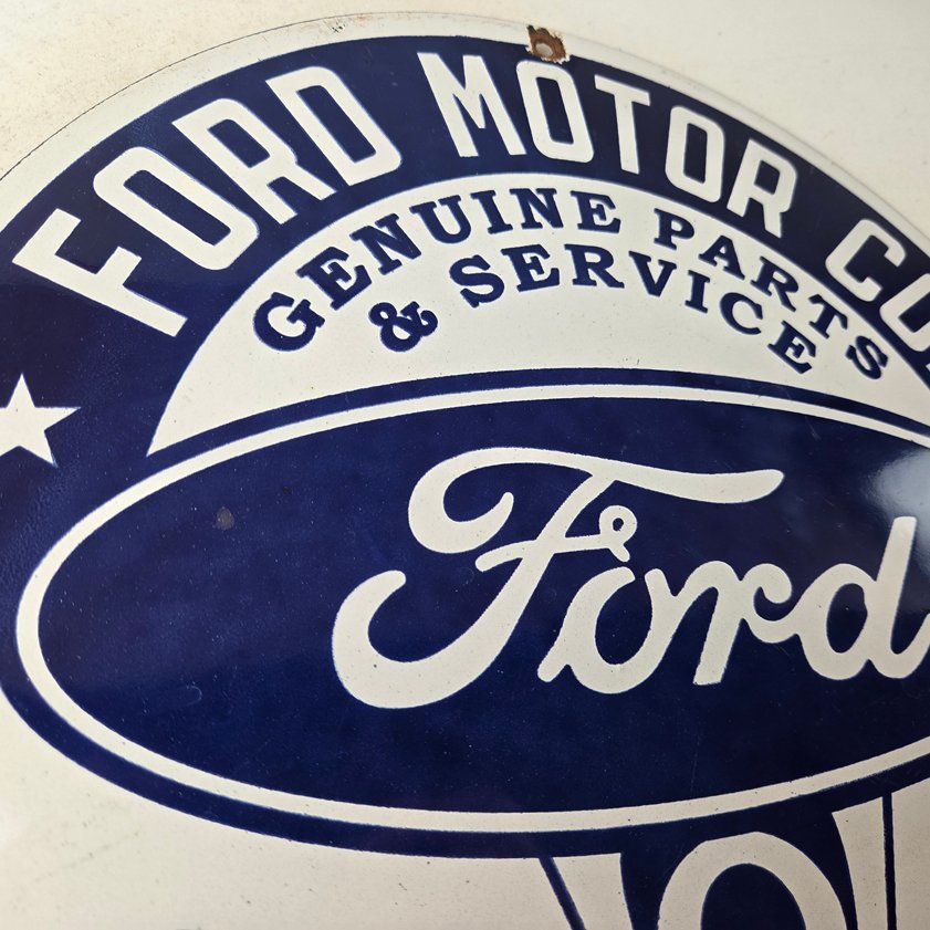 Vintage Ford Motors Sign - V8 Genuine Parts Service Dealership Porcelain Sign - Image 7