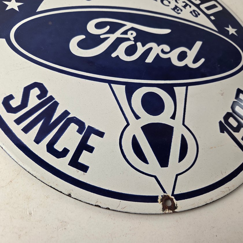 Vintage Ford Motors Sign - V8 Genuine Parts Service Dealership Porcelain Sign - Image 4