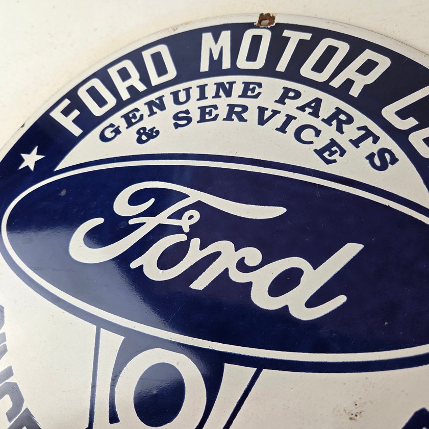 Vintage Ford Motors Sign - V8 Genuine Parts Service Dealership Porcelain Sign - Image 2