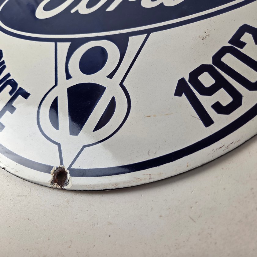 Vintage Ford Motors Sign - V8 Genuine Parts Service Dealership Porcelain Sign - Image 12
