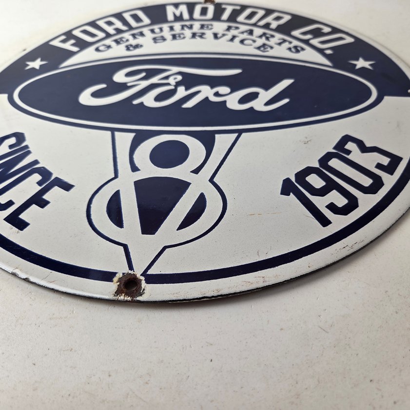 Vintage Ford Motors Sign - V8 Genuine Parts Service Dealership Porcelain Sign - Image 11