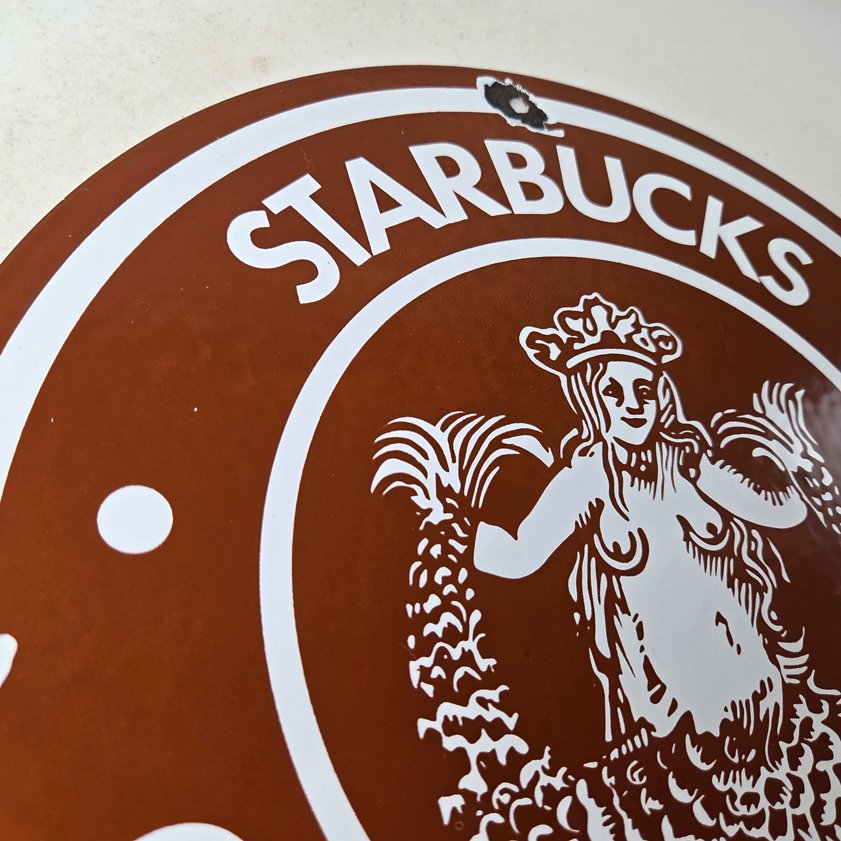 Vintage Starbucks Sign - Coffee Tea Spices Porcelain Beverage Gas Pump Sign - Image 4