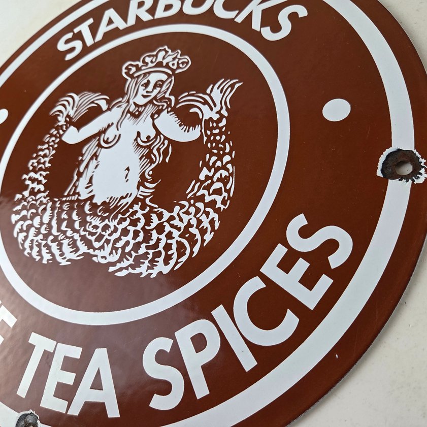 Vintage Starbucks Sign - Coffee Tea Spices Porcelain Beverage Gas Pump Sign - Image 12