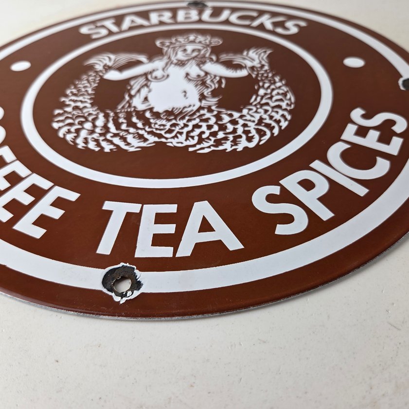 Vintage Starbucks Sign - Coffee Tea Spices Porcelain Beverage Gas Pump Sign - Image 10